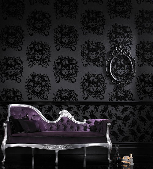 Halloween Decoratie Trends: Spooky Behang! – Griezelig Behang van Graham & Brown Super als Halloween Decoratie van het Huis – Zwart Duivelshoofd Behang  - MEER Behang … (Foto Graham & Brown Wallpaper Maleficent Diablo  op DroomHome.nl)