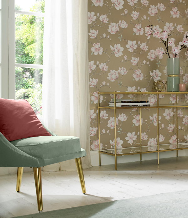 Graham & Brown Behang van het Jaar 2018: Pierre Pink (Foto Graham & Brown Wallpaper  op DroomHome.nl)