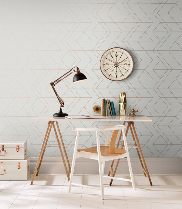 Graham & Brown behang Lagom White Rose Gold (Foto Graham & Brown  op DroomHome.nl)