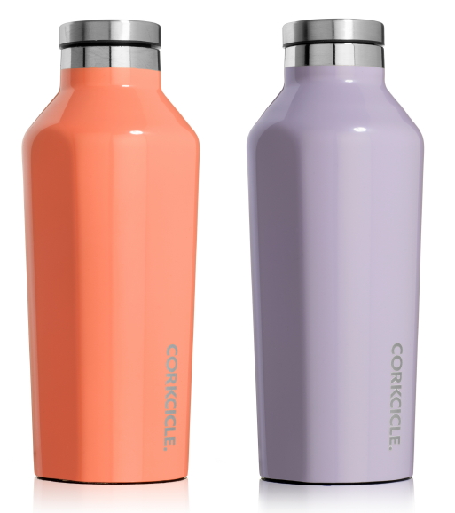 Design Thermosbekers van Corkcicle in Pastel Kleuren Oarnje en Paars (Foto Corkcicle Thermos Bottles Canteen & Tumbler op DroomHome.nl)