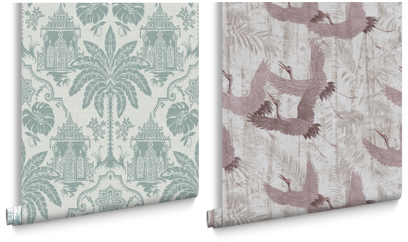 Graham & Brown behang collectie Imperial – Imperial green & crane pink behang (Foto Graham & Brown wallpaper  op DroomHome.nl)