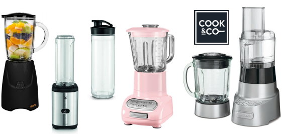 Goede voornemens? Gezond eten en drinken: sapjes en smoothies maken met blenders en juicers: Gusta Mason jar Blender set, WMF Mix & Go blender KULT X en drinkfles, Cuisinart blender en foodprocessor 2 in 1 en KitchenAid Artisan Blender (Foto Cook&Co  op DroomHome.nl)