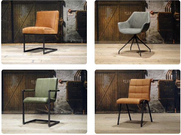 4 Eetkamerstoelen tips – Stoere eetkamerstoelen (met of zonder armleuningen, wielen) van leer, stof en velvet (Foto Robuustetafels.nl  op DroomHome.nl)