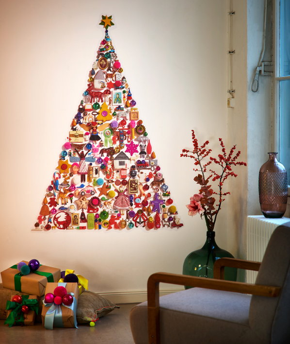 Kerstboom muur tattoo in 3D met ruim 200 accessoires (Foto MYK  op DroomHome.nl)