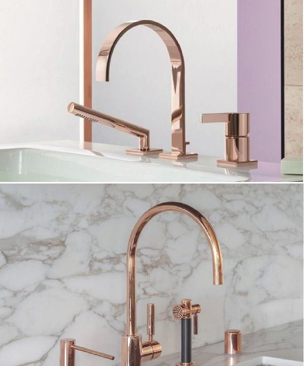 Badkamerinspiratie – Dornbracht keukenkranen en badkamerkranen in rose goud (Foto Dornbracht, verstrekt door Superbath.nl  op DroomHome.nl)