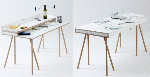 Design Meubels -Houten 'Doppeldecker' Tafel, Ontwerp van Bernotat&Co - Meer Design.. (Foto Perscentrum Wonen  op DroomHome.nl)