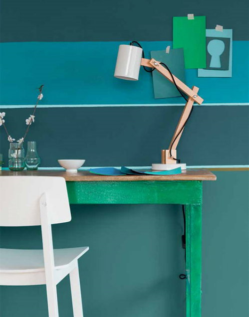 Interieur Kleur van het Jaar 2014: Teal! Flexa Trend Kleur 2014, Kleur Teal: Mix van Groen & Blauw – Flexa Muurverf Teal in de Woonkamer & Werkkamer - Meer Kleur…. (Foto Flexa ColourFutures  op DroomHome.nl)