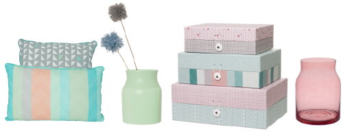 Kleur & Interieur Woontrend 2014: Present Time Pastel Woonideeen! Vrolijke PT woonaccessoires in zachte Pastel Kleuren & Geometrische Patronen – PT Storage Boxes & Opbergdozen, PT Kussens & Lampen in Licht Blauw, Grijs, Roze & Smaragd Groen – LEES MEER … (Foto Present Time, PT  op DroomHome.nl)