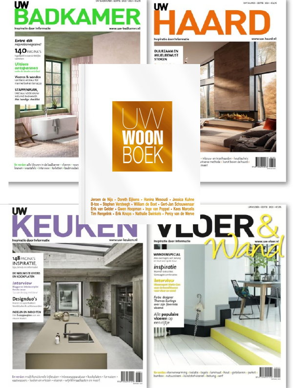 Hardcover UW Woonboek 2024 + glossy 4 UW Woonmagazines (UW Badkamer, UW Keuken, UW Haard en UW Vloer) samen bestellen - Pagina’s volop genieten van de laatste wooninspiratie – HIER bestellen!