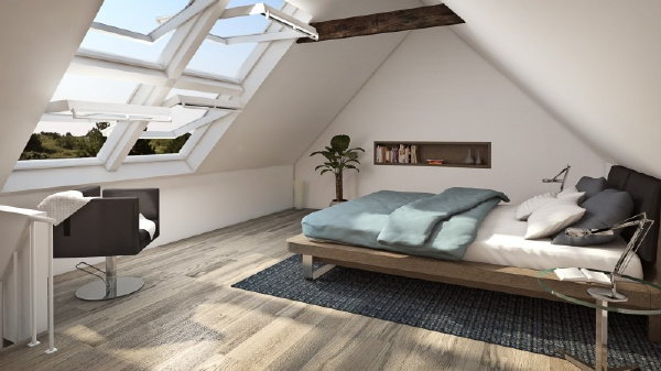 Velux Raambekleding & Dakramen – Met Velux Virtual Reality Ervaar Realtime Daglicht van een Donkere Zolder naar Lichte Slaapkamer. MEER App’s… (Foto Velux  op DroomHome.nl)