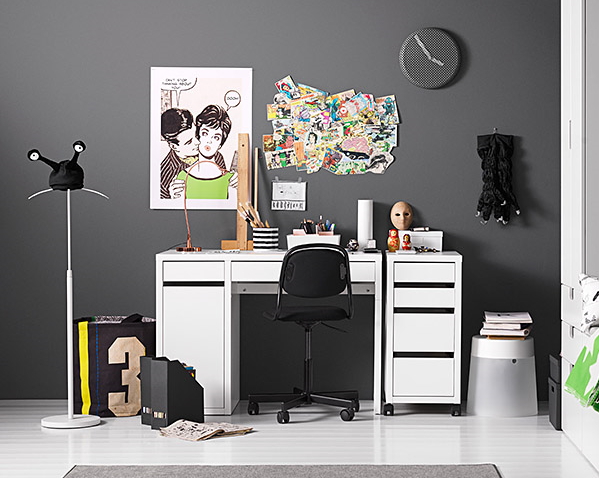 Back to School - Eigen Leerplek Creëren met IKEA - Ikea Bureau en Ladenblok Micke. (Foto Ikea  op DroomHome.nl)