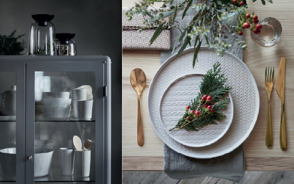 Kerst 2017 – Ikea Kerst Collectie 2017 met Kerstdecoratie, Kerstverlichting, Kerst Koken en Eten - Ikea Vinter 2017 Aardewerk Servies met Gebreid Patroon in Kleur Licht Grijs. (Foto Ikea  op DroomHome.nl)