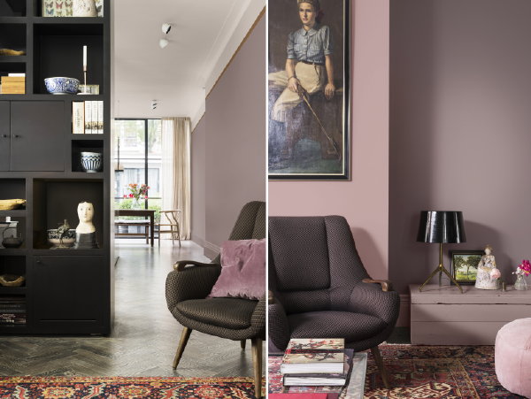 Kleurtrend 2018 The Comforting Home – Veilige Haven Ruimtes In Huis met Aarde en Roze Tinten en Zachte Materialen – Huiskamer. (Foto Flexa  op DroomHome.nl)